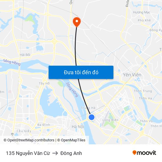 135 Nguyễn Văn Cừ to Đông Anh map