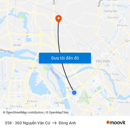 358 - 360 Nguyễn Văn Cừ to Đông Anh map