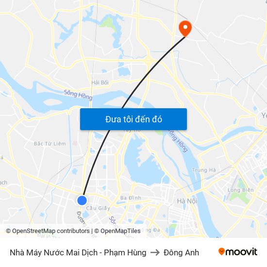 Nhà Máy Nước Mai Dịch - Phạm Hùng to Đông Anh map