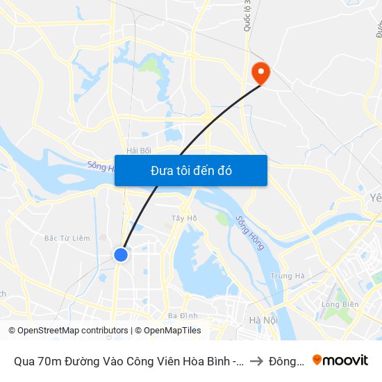 Qua 70m Đường Vào Công Viên Hòa Bình - Phạm Văn Đồng to Đông Anh map