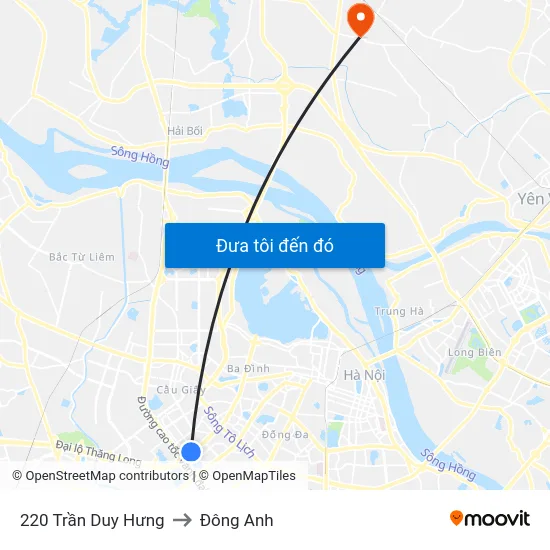 220 Trần Duy Hưng to Đông Anh map