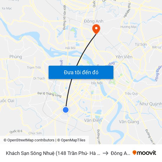 Khách Sạn Sông Nhuệ (148 Trần Phú- Hà Đông) to Đông Anh map