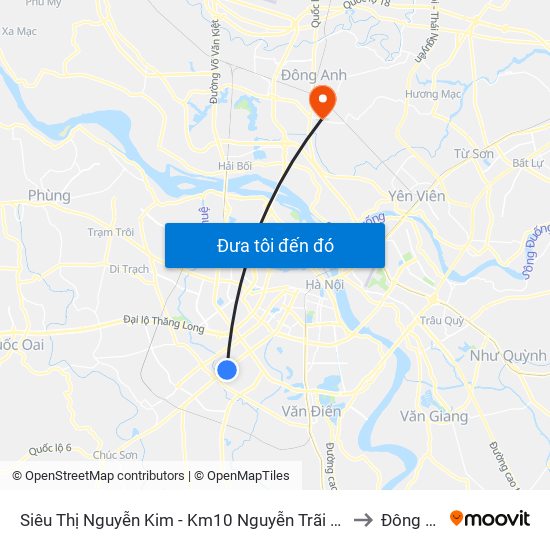 Siêu Thị Nguyễn Kim - Km10 Nguyễn Trãi (Hà Đông) to Đông Anh map