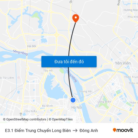 E3.1 Điểm Trung Chuyển Long Biên to Đông Anh map