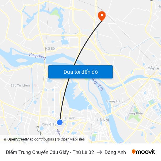 Điểm Trung Chuyển Cầu Giấy - Thủ Lệ 02 to Đông Anh map