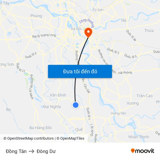Đồng Tân to Đông Dư map