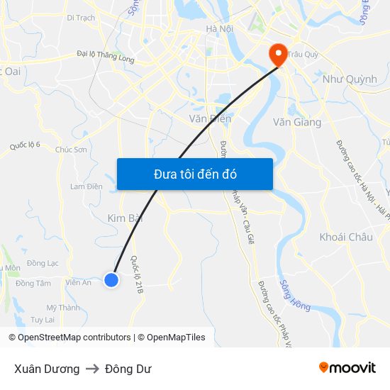 Xuân Dương to Đông Dư map