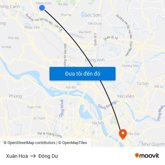 Xuân Hoà to Đông Dư map