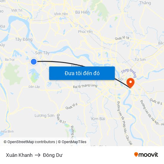 Xuân Khanh to Đông Dư map