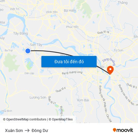 Xuân Sơn to Đông Dư map