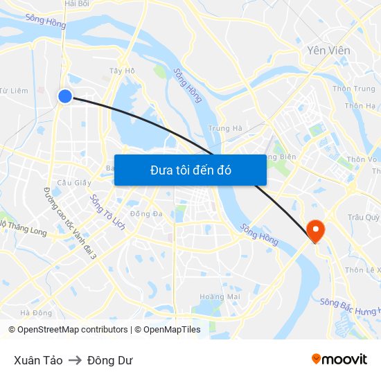 Xuân Tảo to Đông Dư map