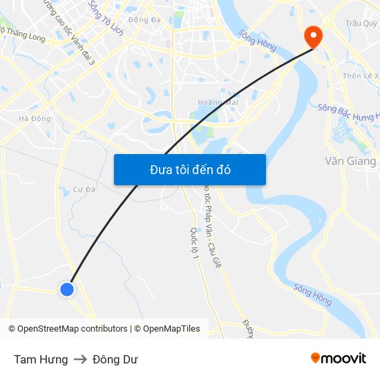 Tam Hưng to Đông Dư map