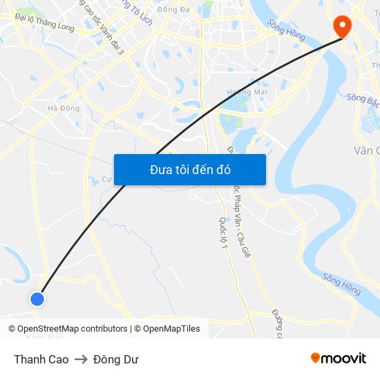 Thanh Cao to Đông Dư map