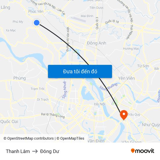 Thanh Lâm to Đông Dư map