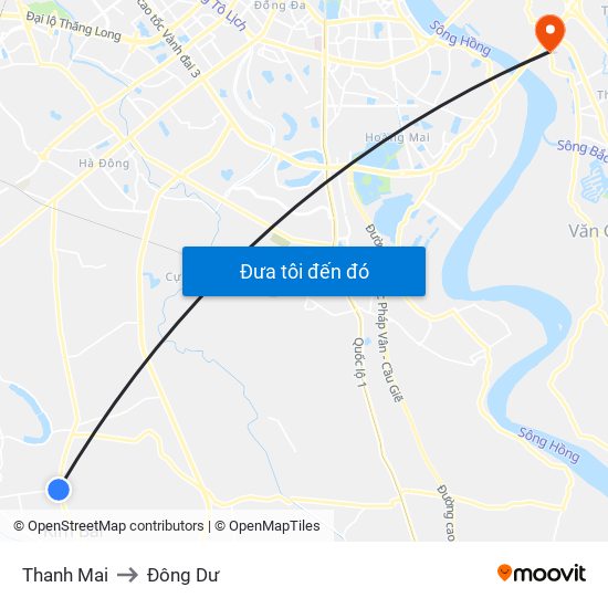 Thanh Mai to Đông Dư map