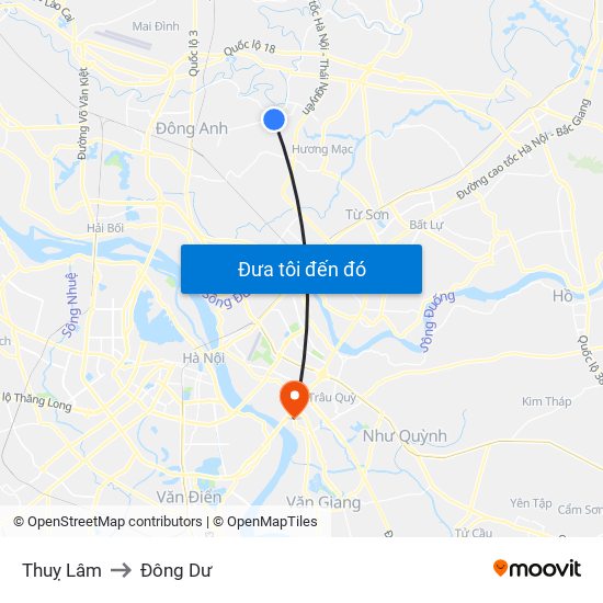 Thuỵ Lâm to Đông Dư map