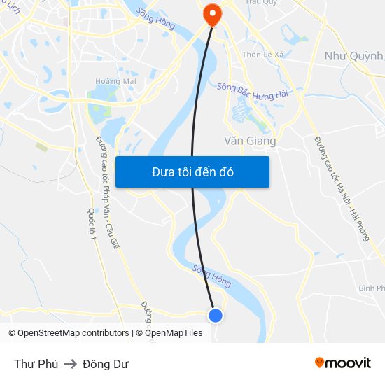 Thư Phú to Đông Dư map
