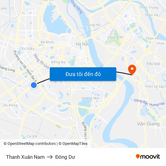 Thanh Xuân Nam to Đông Dư map