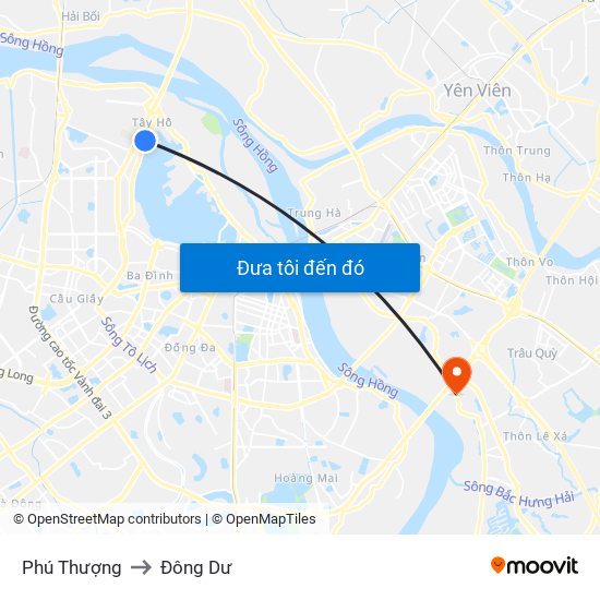 Phú Thượng to Đông Dư map