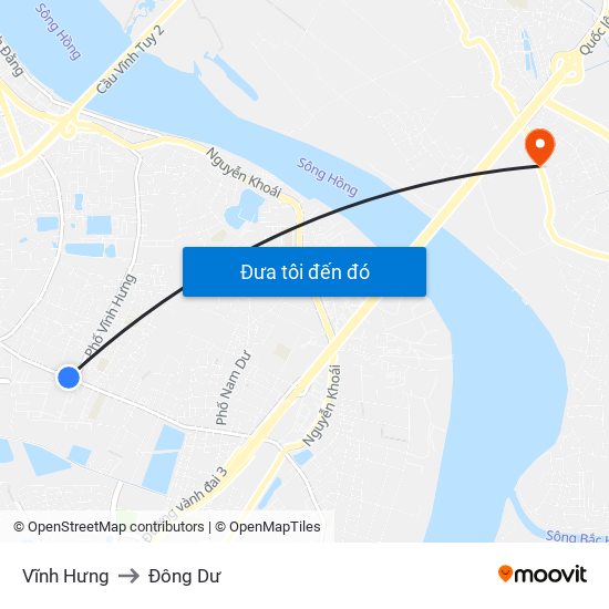 Vĩnh Hưng to Đông Dư map