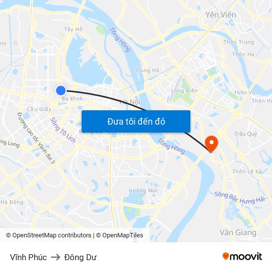Vĩnh Phúc to Đông Dư map