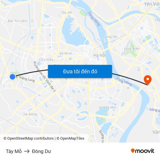 Tây Mỗ to Đông Dư map