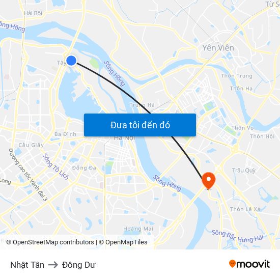 Nhật Tân to Đông Dư map