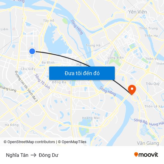 Nghĩa Tân to Đông Dư map