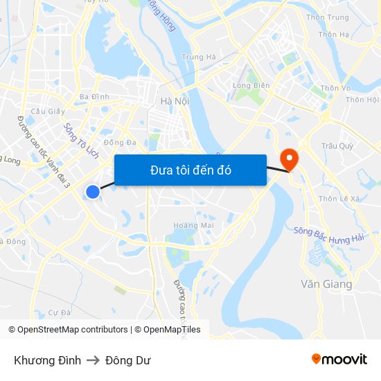 Khương Đình to Đông Dư map