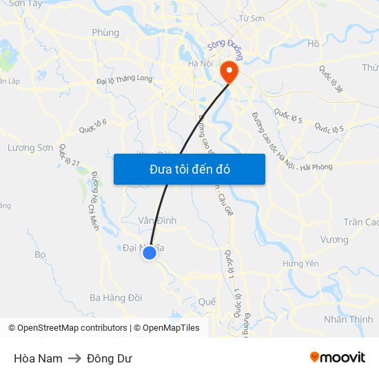 Hòa Nam to Đông Dư map