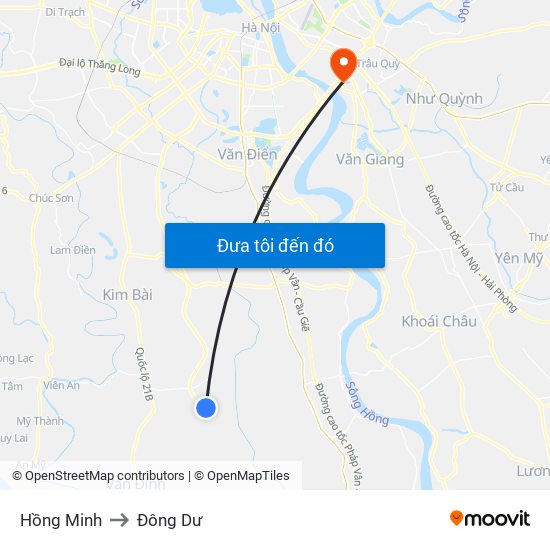Hồng Minh to Đông Dư map