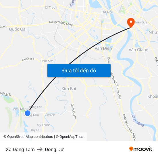 Xã Đồng Tâm to Đông Dư map