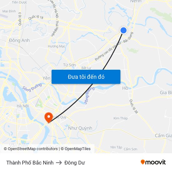 Thành Phố Bắc Ninh to Đông Dư map