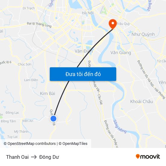 Thanh Oai to Đông Dư map