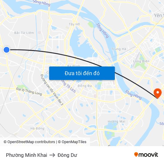 Phường Minh Khai to Đông Dư map