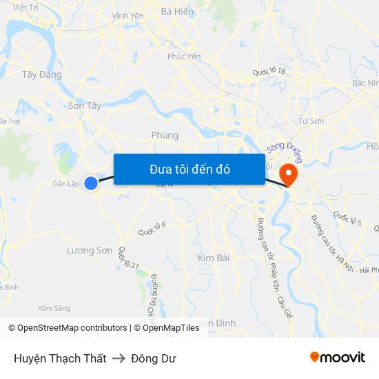 Huyện Thạch Thất to Đông Dư map