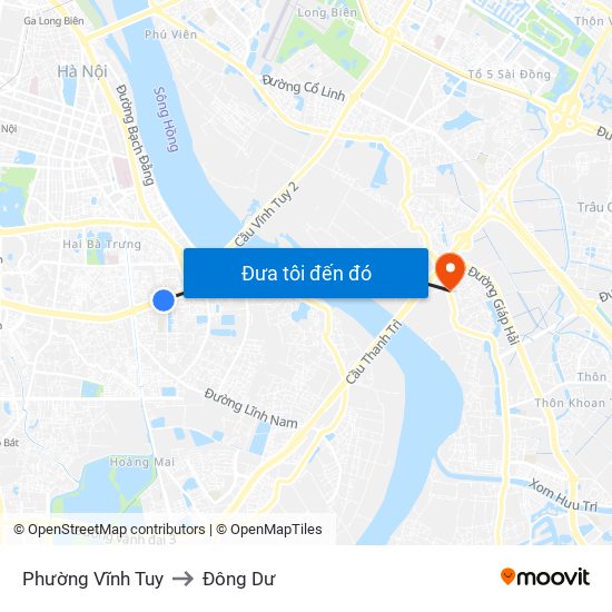 Phường Vĩnh Tuy to Đông Dư map