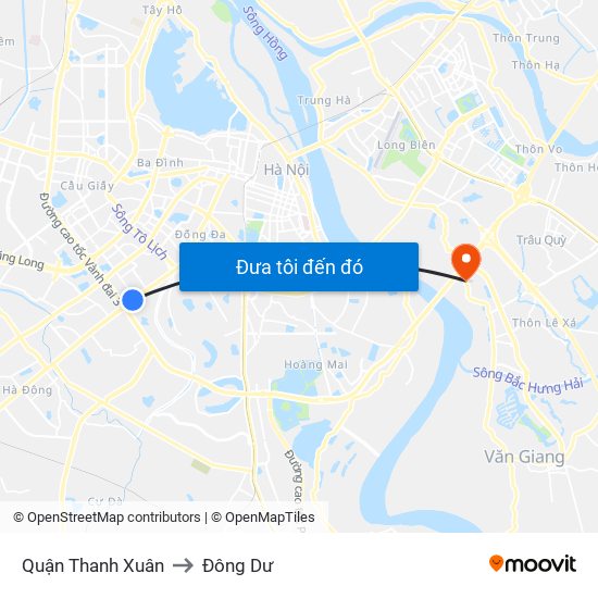 Quận Thanh Xuân to Đông Dư map