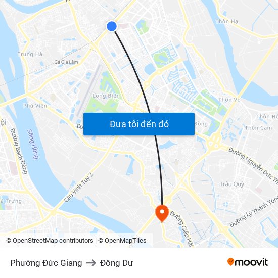 Phường Đức Giang to Đông Dư map