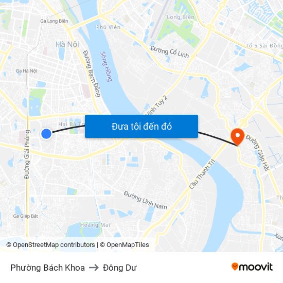 Phường Bách Khoa to Đông Dư map