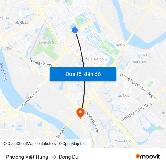 Phường Việt Hưng to Đông Dư map