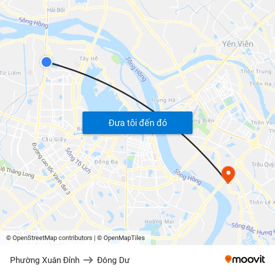 Phường Xuân Đỉnh to Đông Dư map