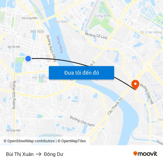 Bùi Thị Xuân to Đông Dư map