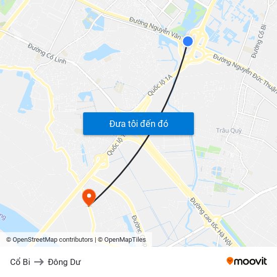 Cổ Bi to Đông Dư map