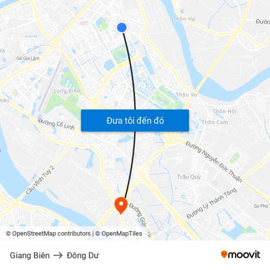 Giang Biên to Đông Dư map