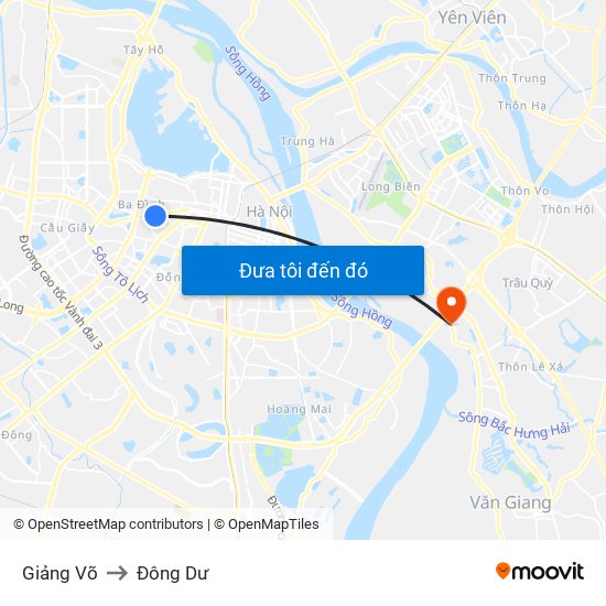 Giảng Võ to Đông Dư map