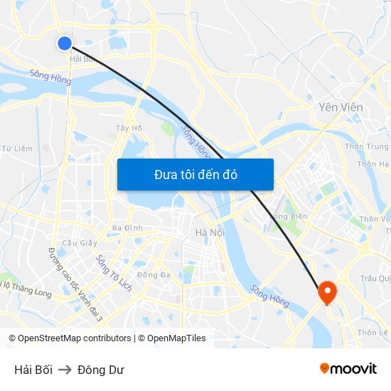 Hải Bối to Đông Dư map