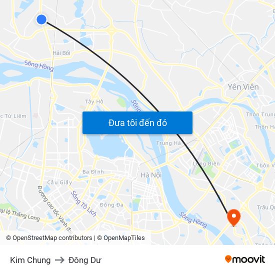 Kim Chung to Đông Dư map