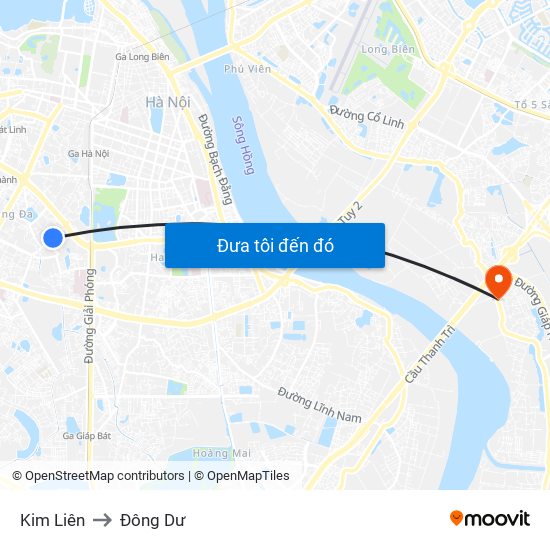 Kim Liên to Đông Dư map