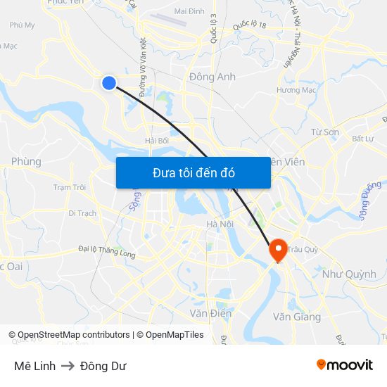 Mê Linh to Đông Dư map